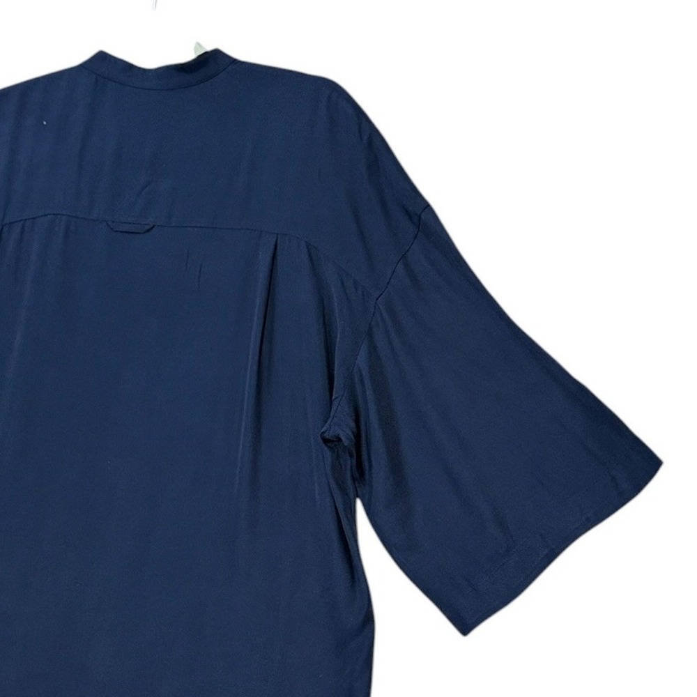 Vince Womens Silk Blend Utility Blouse L Navy Blue Short Sleeve Minimalist Shirt - Picture 5 of 8